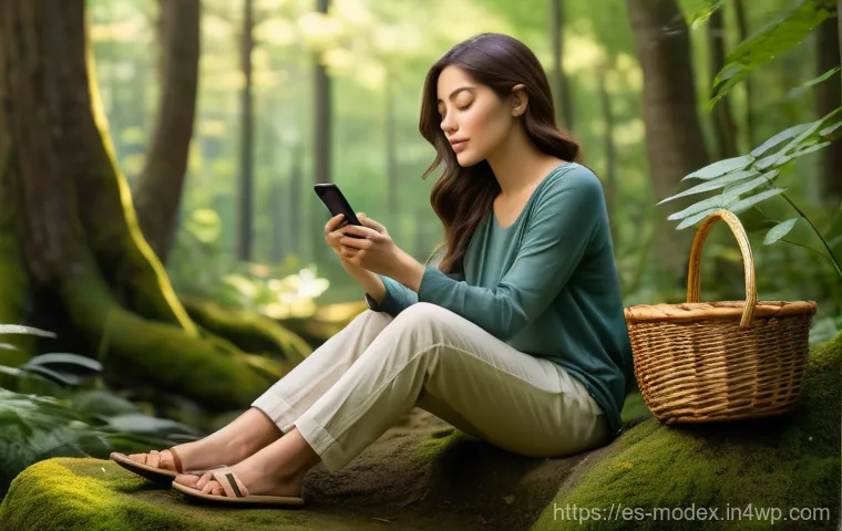 인간 기술 공존을 위한 효과적인 전략 - Prompt 1: Serene Digital Detox in Nature**