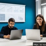 Home 23 윤리적 기술의 필요성 기업 사례 분석 - A modern technology company office in Barcelona, Spain, showcasing a diverse team of software develo...