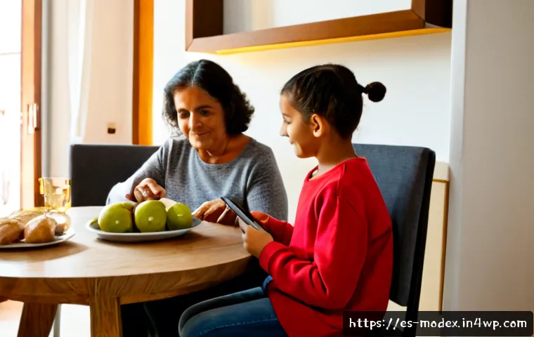 Home 17 인간 기술 공존의 문화적 관점 - Photorealistic multigenerational Spanish family in a sunlit Madrid apartment, grandmother teaching a...